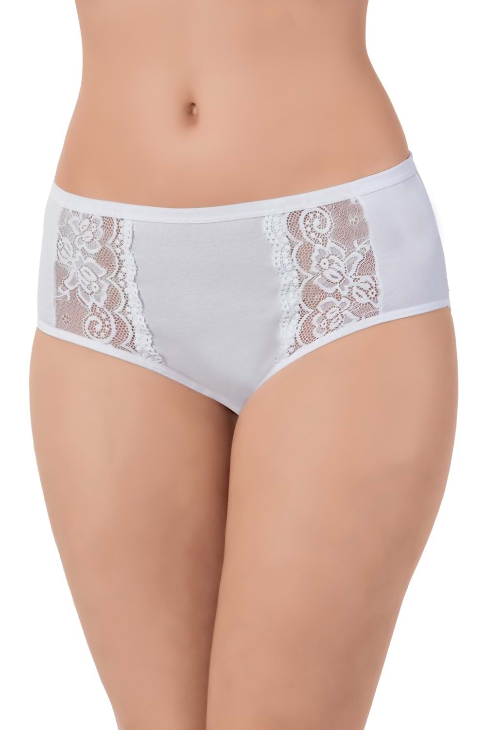 LuxDrm 2500 Kadın Dantelli Cotton Bato Külot Beyaz ld3