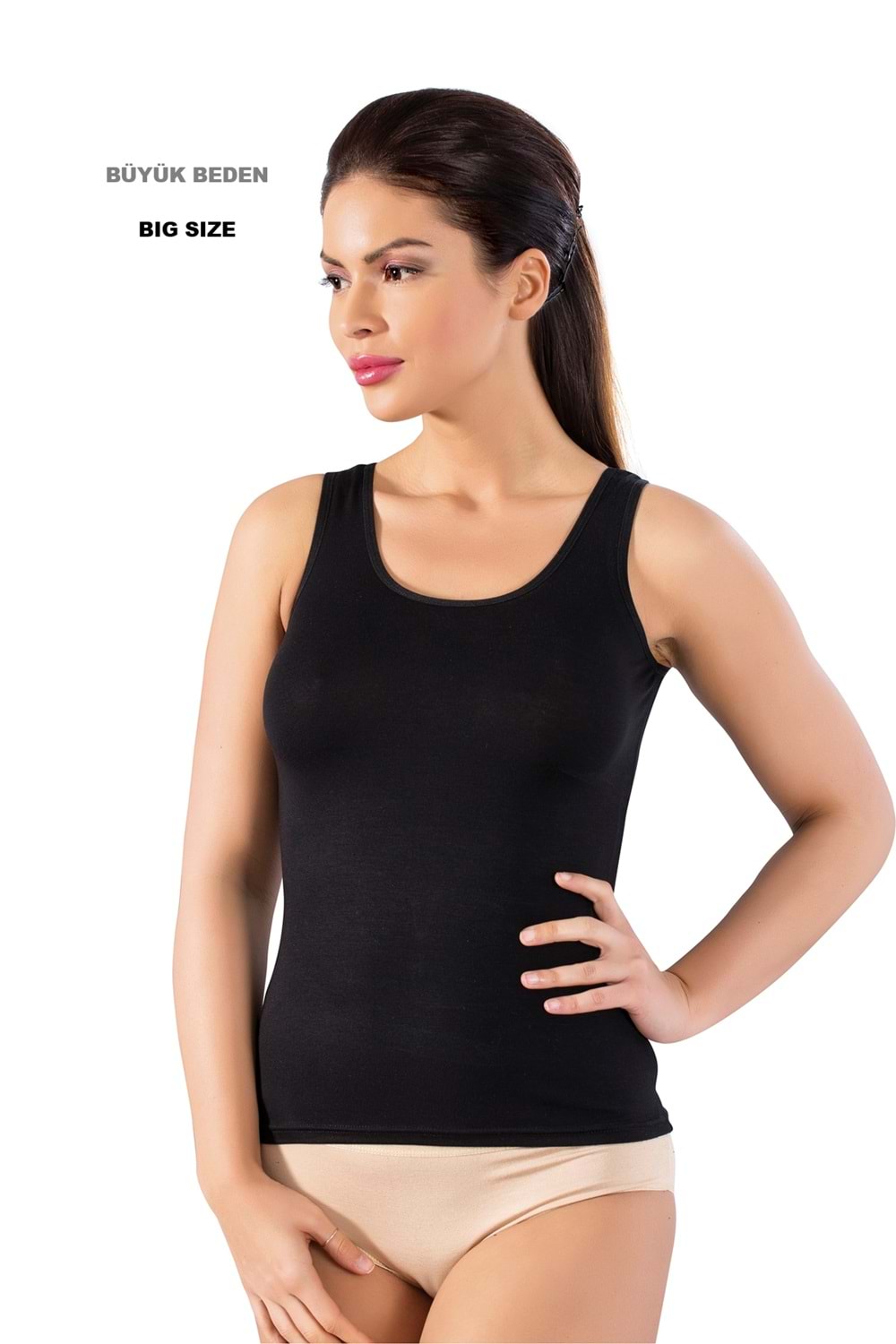 LuxDrm 3720 Kadın Battal Bambu Kalın Askılı Atlet Siyah ld5