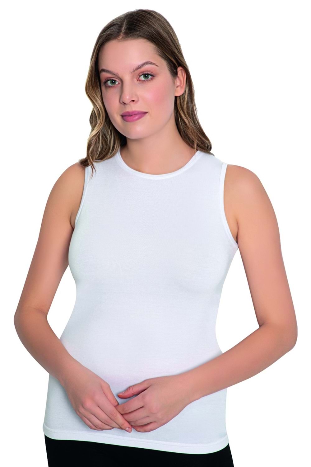 LuxDrm 3740 Kadın Bambu Kolsuz Body Atlet Beyaz ld3