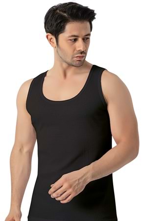 LuxDrm 156 Erkek Cotton Fitilli Kaşkorse Atlet Siyah ld3