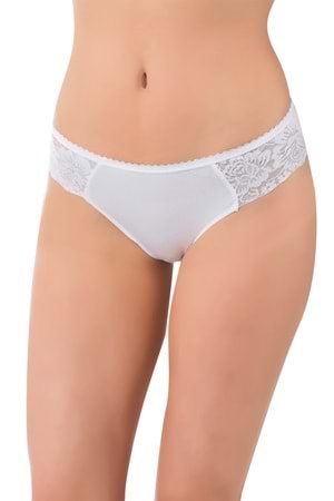 LuxDrm 3120 Kadın Bambu Dantelli Bikini Külot Beyaz ld3