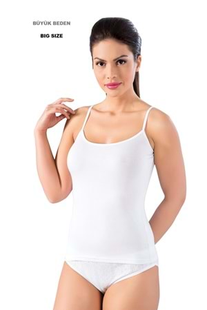 LuxDrm 3620 Kadın Battal Bambu İp Askılı Atlet Beyaz ld6