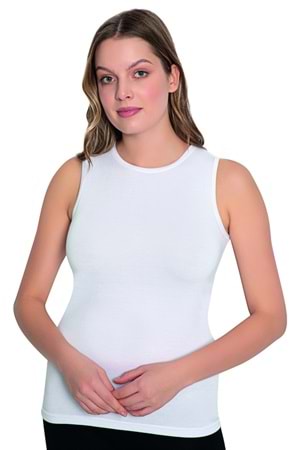 LuxDrm 3740 Kadın Bambu Kolsuz Body Atlet Beyaz ld3