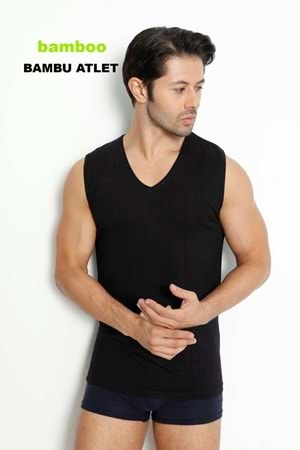 LuxDrm 3904 Erkek Bambu V Yaka Kolsuz Likralı Atlet T-shirt Siyah ld2