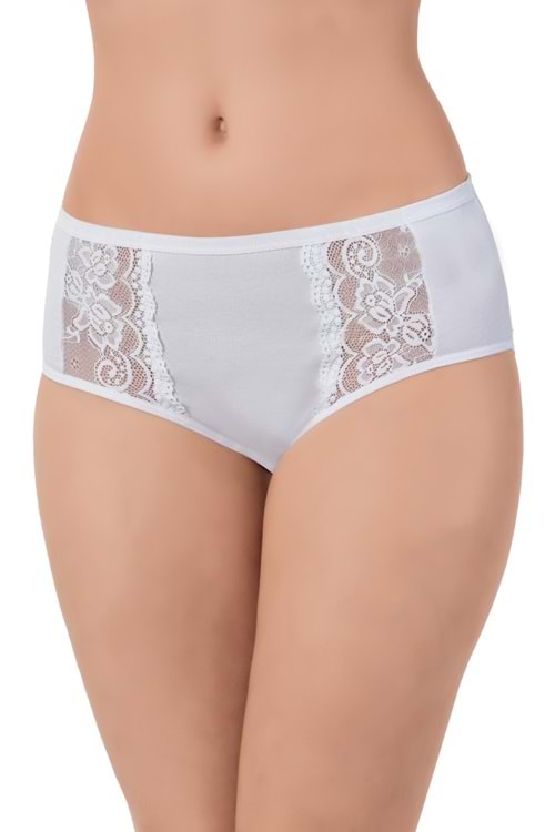 LuxDrm 2500 Kadın Dantelli Cotton Bato Külot Beyaz ld3