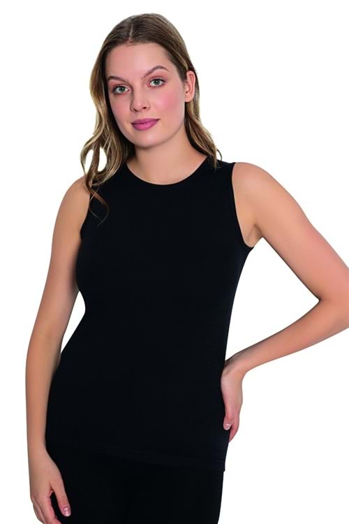 LuxDrm 3740 Kadın Bambu Kolsuz Body Atlet Siyah ld3