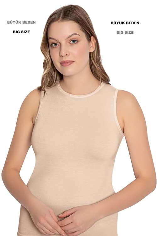 LuxDrm 3741 Kadın Battal Bambu Kolsuz Body Atlet Ten ld7