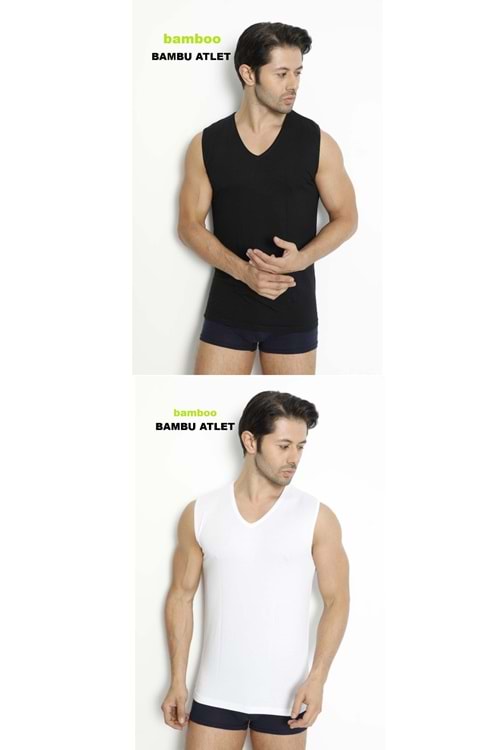 LuxDrm 1Adet Siyah 1Adet Beyaz 2li Set 3904 Erkek Bambu V Yaka Kolsuz Likralı Atlet T-shirt Ld2