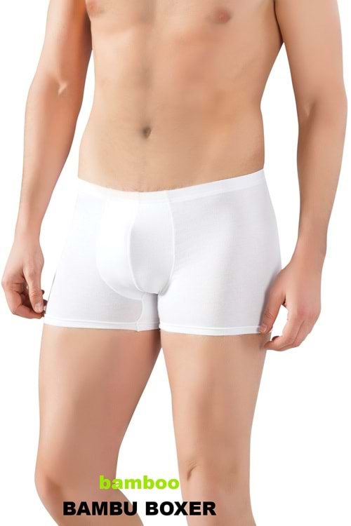 LuxDrm 3910 Erkek Bambu Likralı Boxer Beyaz ld3