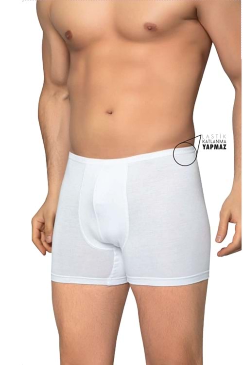 LuxDrm 3911 Erkek Bambu Likralı Katlanma Yapmaz Boxer Beyaz ld3